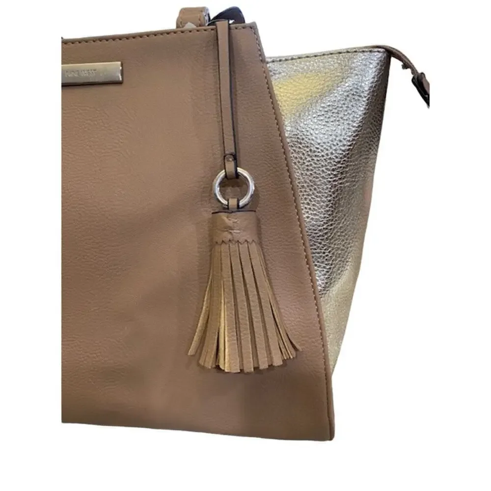 NINE WEST Taupe/Gold Faux-Leather Women's Satchel Bag NEW